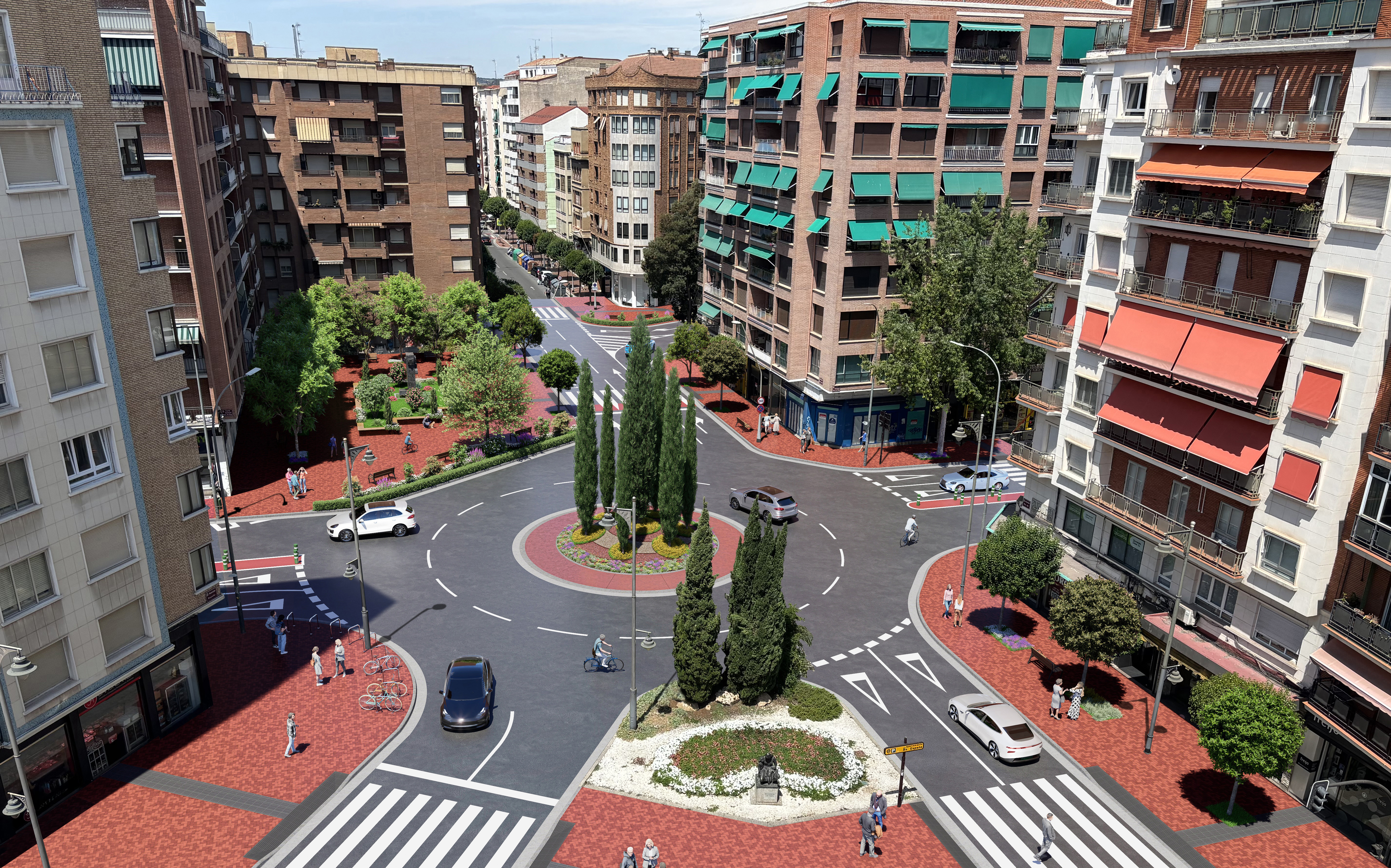 Imagen de la reurbanización del entorno de Vara de Rey con Pérez Galdós
